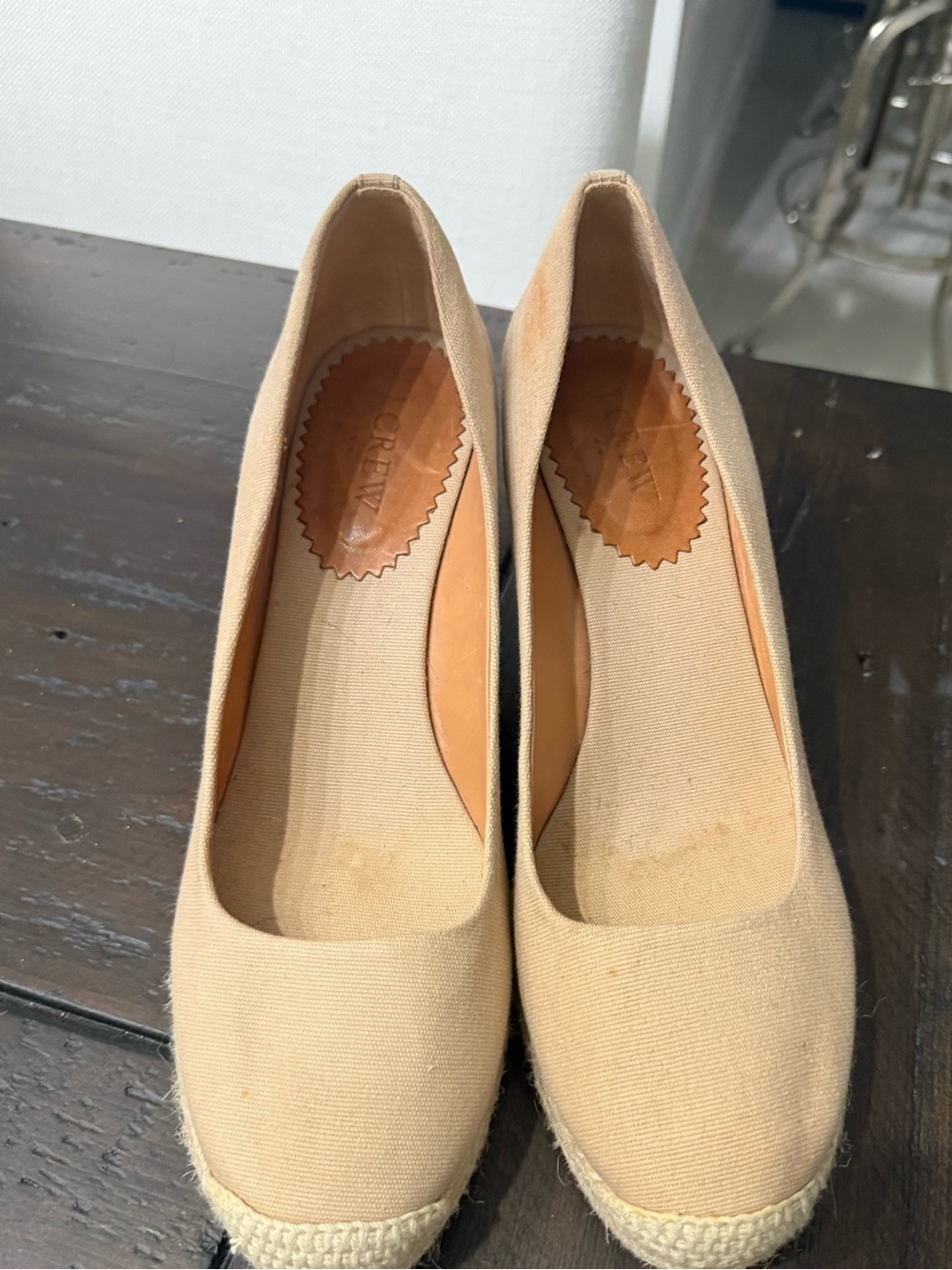 Neutral J Crew Canvas Espadrille Wedge Pumps - Women